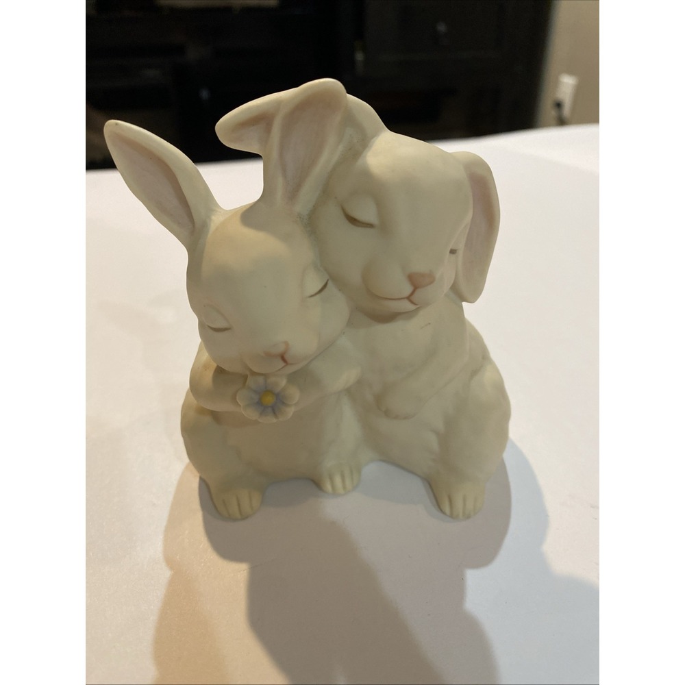 Homco He Loves Me Rabbits Bunnies Figurine 4''  Vintage 1990 Valentine/Easter